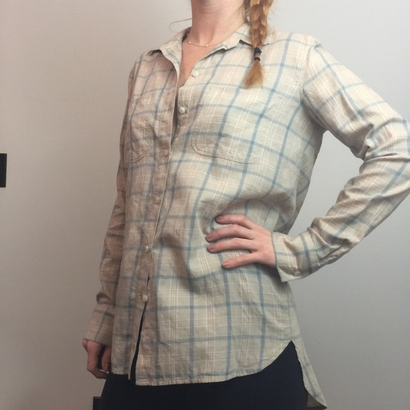 Broadway & Broome Tan Plaid Long Sleeve Shirt Top - Picture 7 of 8